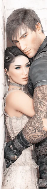 Free dark romance bookmark featuring a couple in washed-out colors